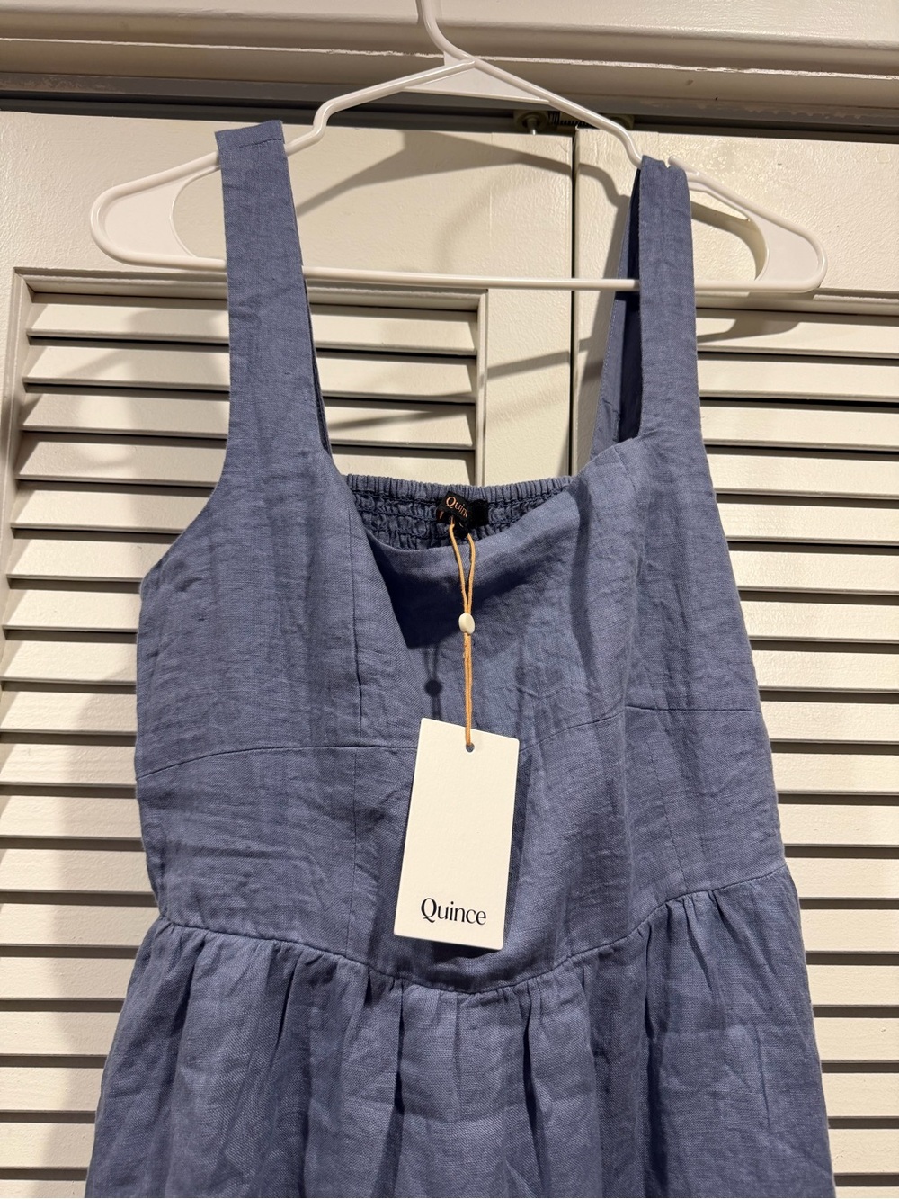 Quince Dusty Blue 100% European Linen Fit & Flare Midi Dress - Picture 7 of 7